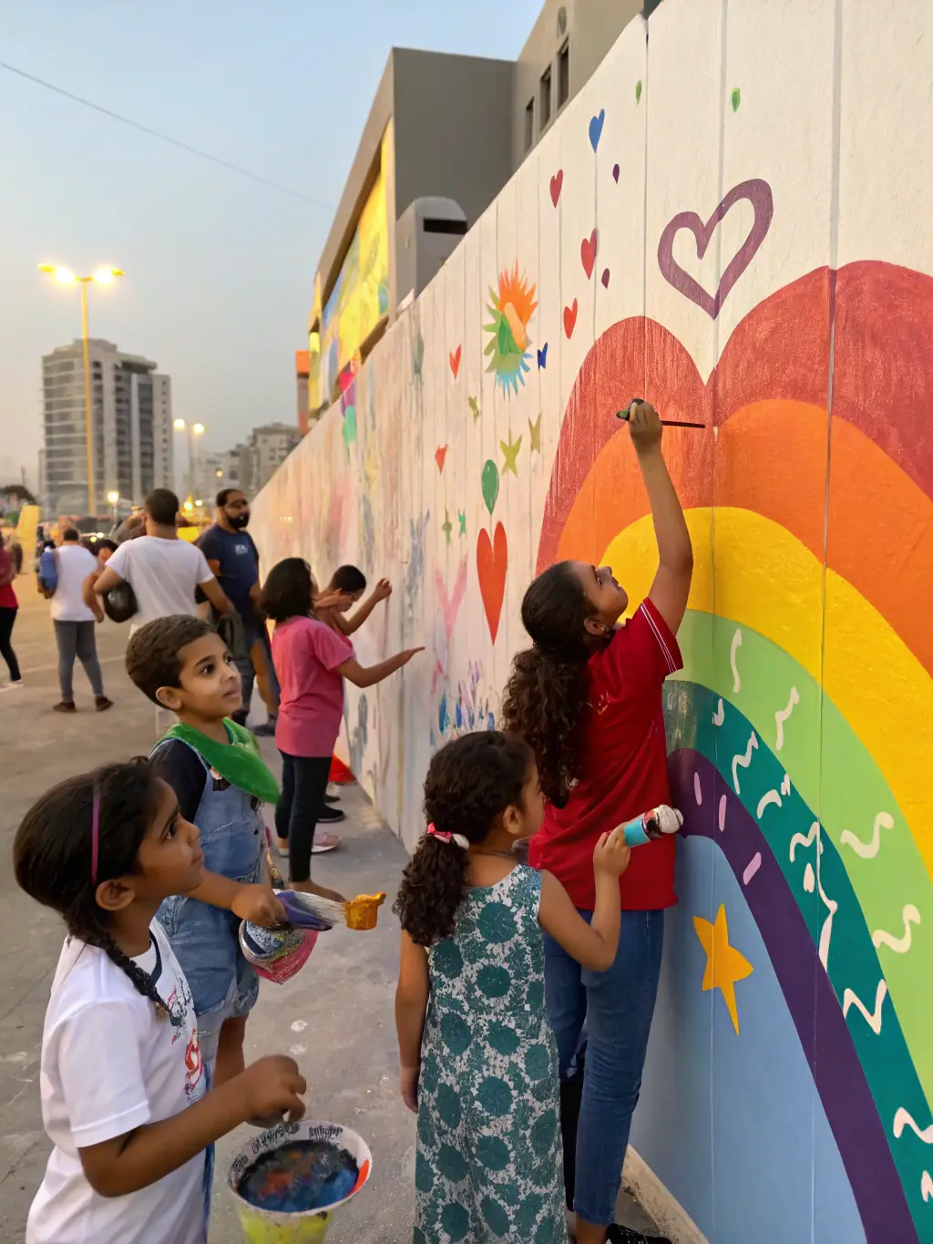 A photograph capturing a diverse group of community members actively participating in an urban art workshop at the Bifurk building, showcasing the vibrant cultural exchange and creative energy fostered by C.U.B.