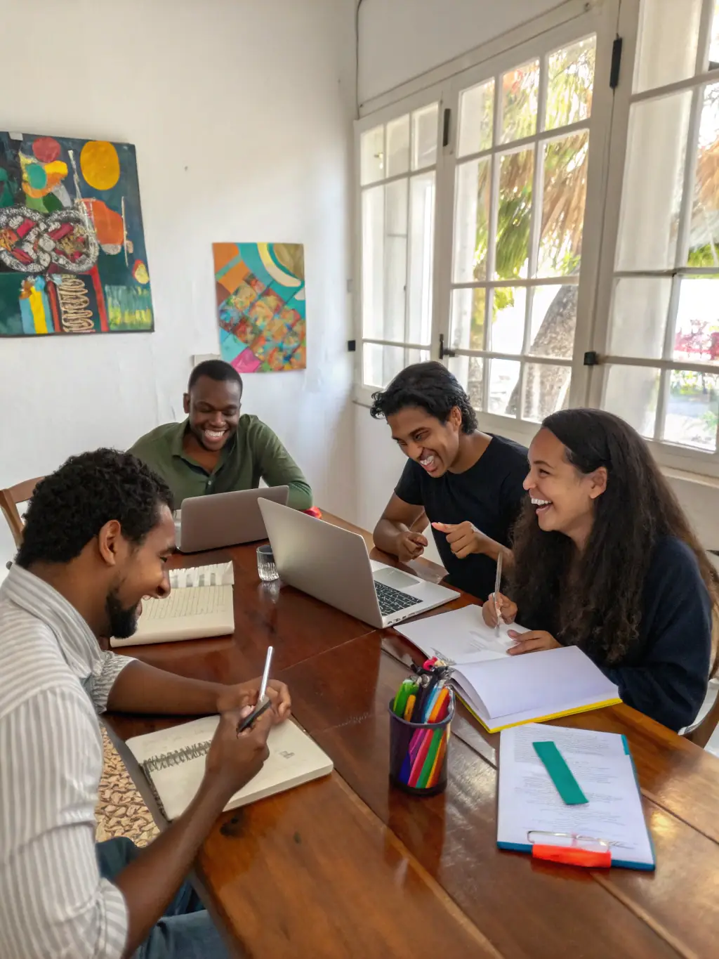 A photo of community members collaborating on a civic project within the Bifurk building, demonstrating C.U.B.'s role in facilitating community-driven initiatives and civic engagement.