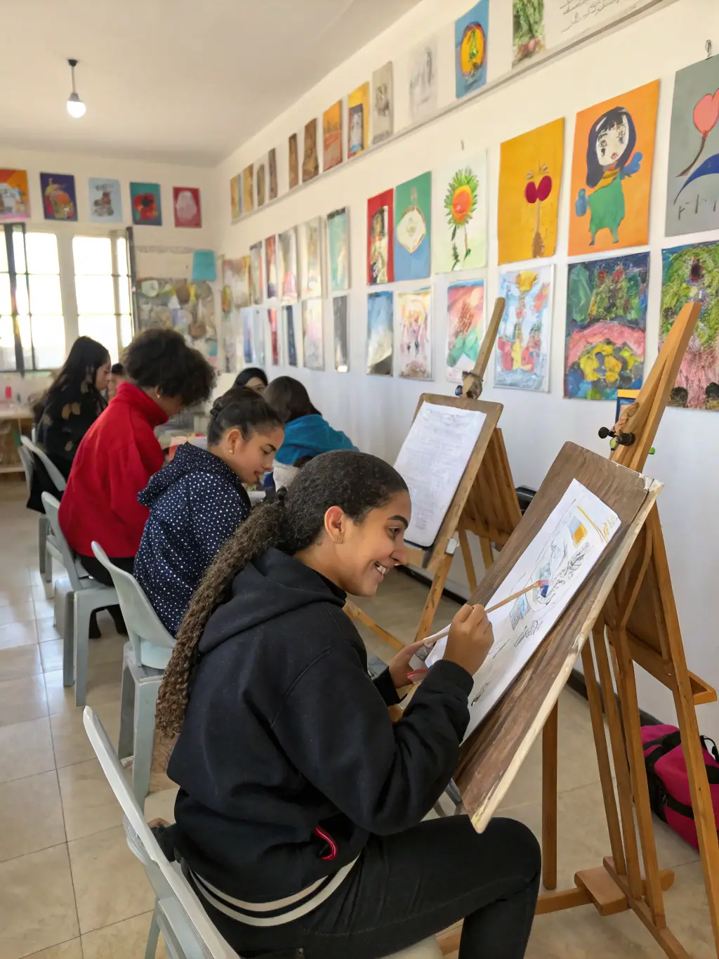 An image of students participating in a cooperative art project, emphasizing creativity and collaboration.