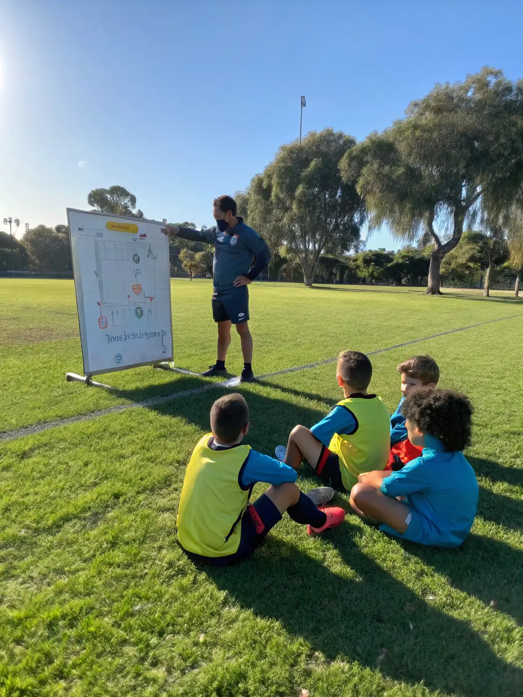 An inspiring image of young players in Rugby Olympique de Pantin's Youth Development Programs, receiving coaching and encouragement from trainers.